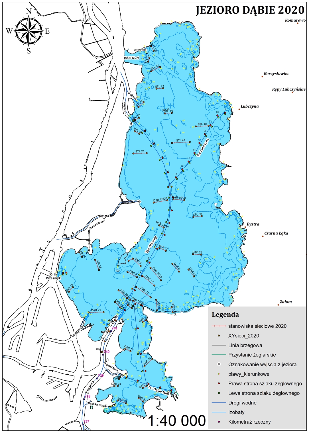 Mapa jezioro Dąbie wersja 2